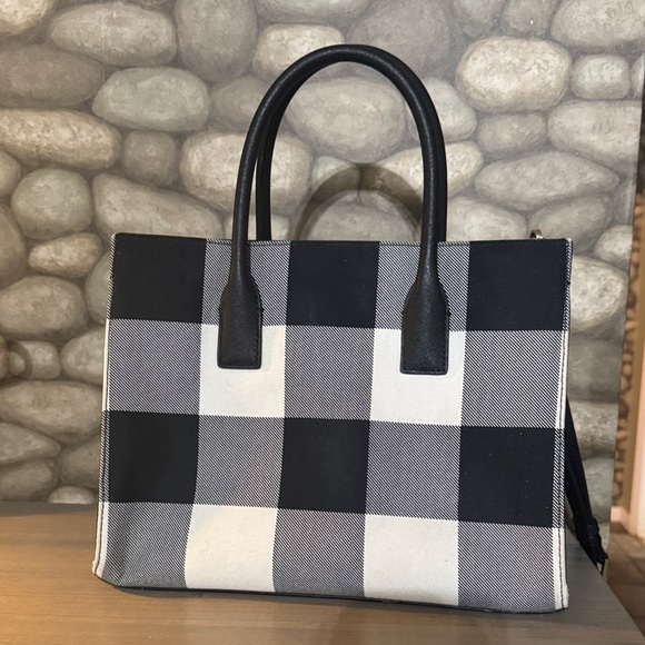 Kate Spade NY Black and White Buffalo Plaid Satchel - Picture 3 of 7